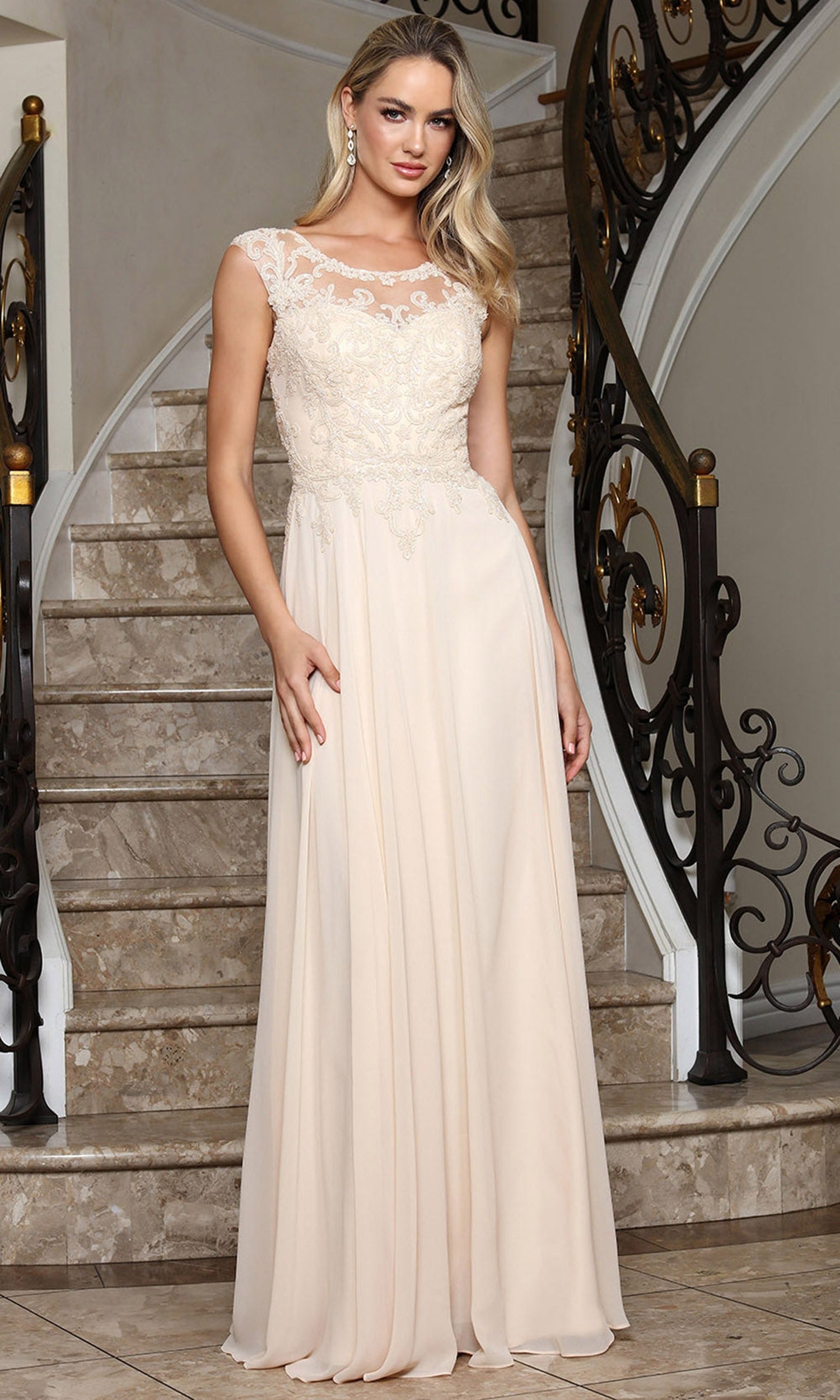 Adora Design 3353-03 - Embroidered Flowing Cap Sleeve Gown