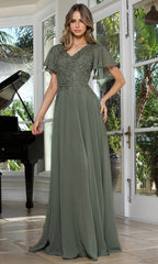 Adora Design 3356-03 - Lace Applique Flutter Sleeve Formal Gown
