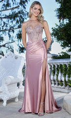 Adora Design 3363 - Sparkling Corset Spaghetti Strap Prom Gown