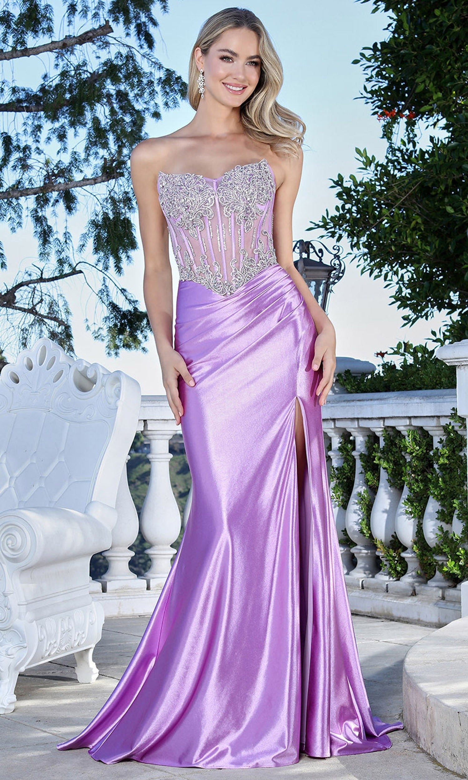 Adora Design 3369 - Beaded Illusion Corset Long Sheath Gown