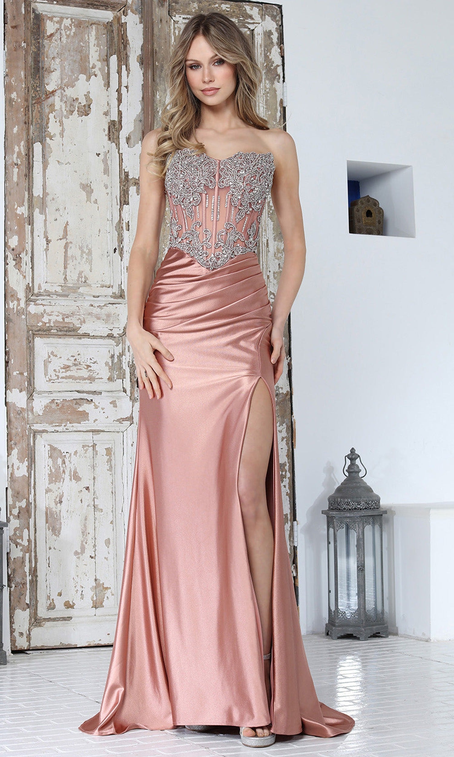 Adora Design 3369 - Beaded Illusion Corset Long Sheath Gown