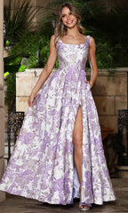 Adora Design 3379 - Floral Square Neck Evening Gown