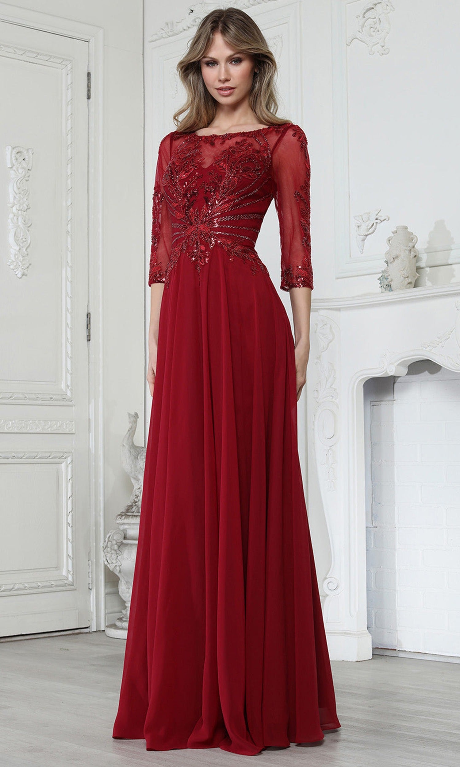 Adora Design 3382-03 - Illusion Sleeve A-Line Formal Gown
