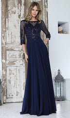 Adora Design 3382-03 - Illusion Sleeve A-Line Formal Gown