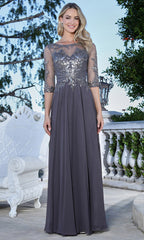 Adora Design 3382-03 - Illusion Sleeve A-Line Formal Gown
