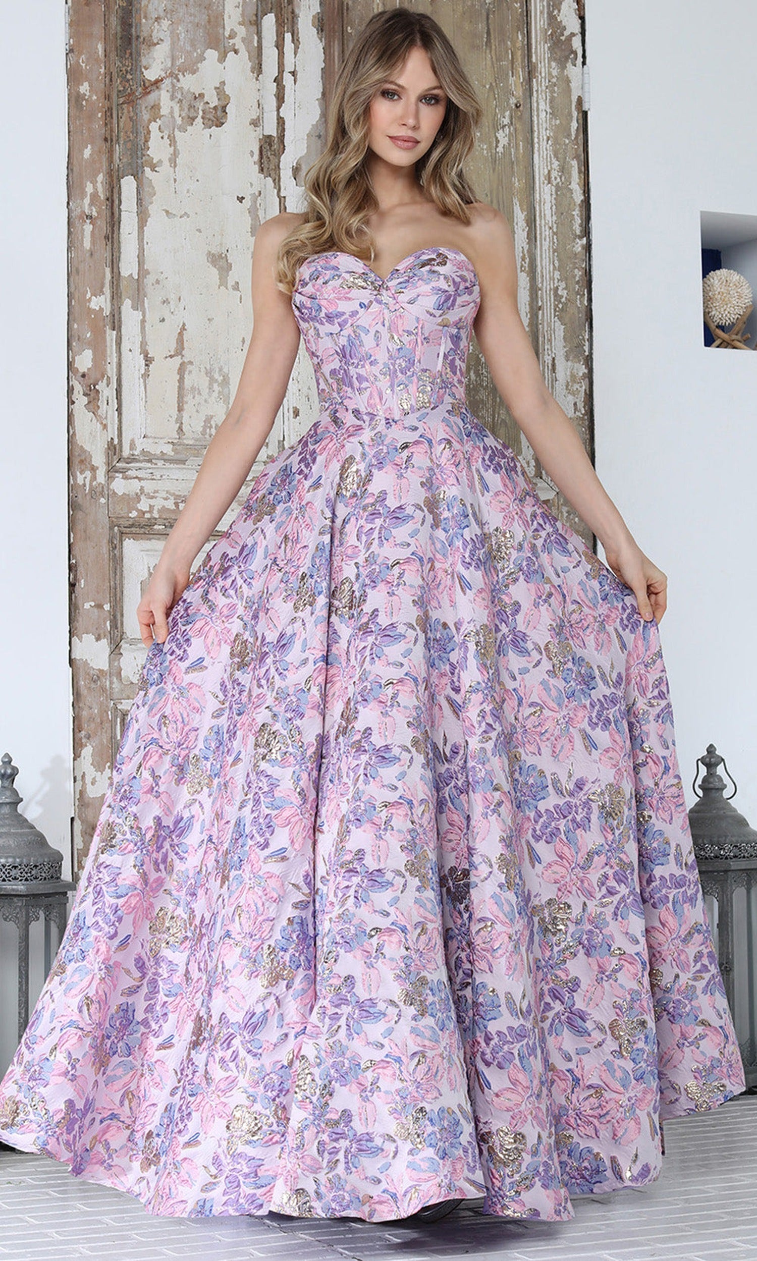 Adora Design 3385 - Strapless Floral Texture Ballgown
