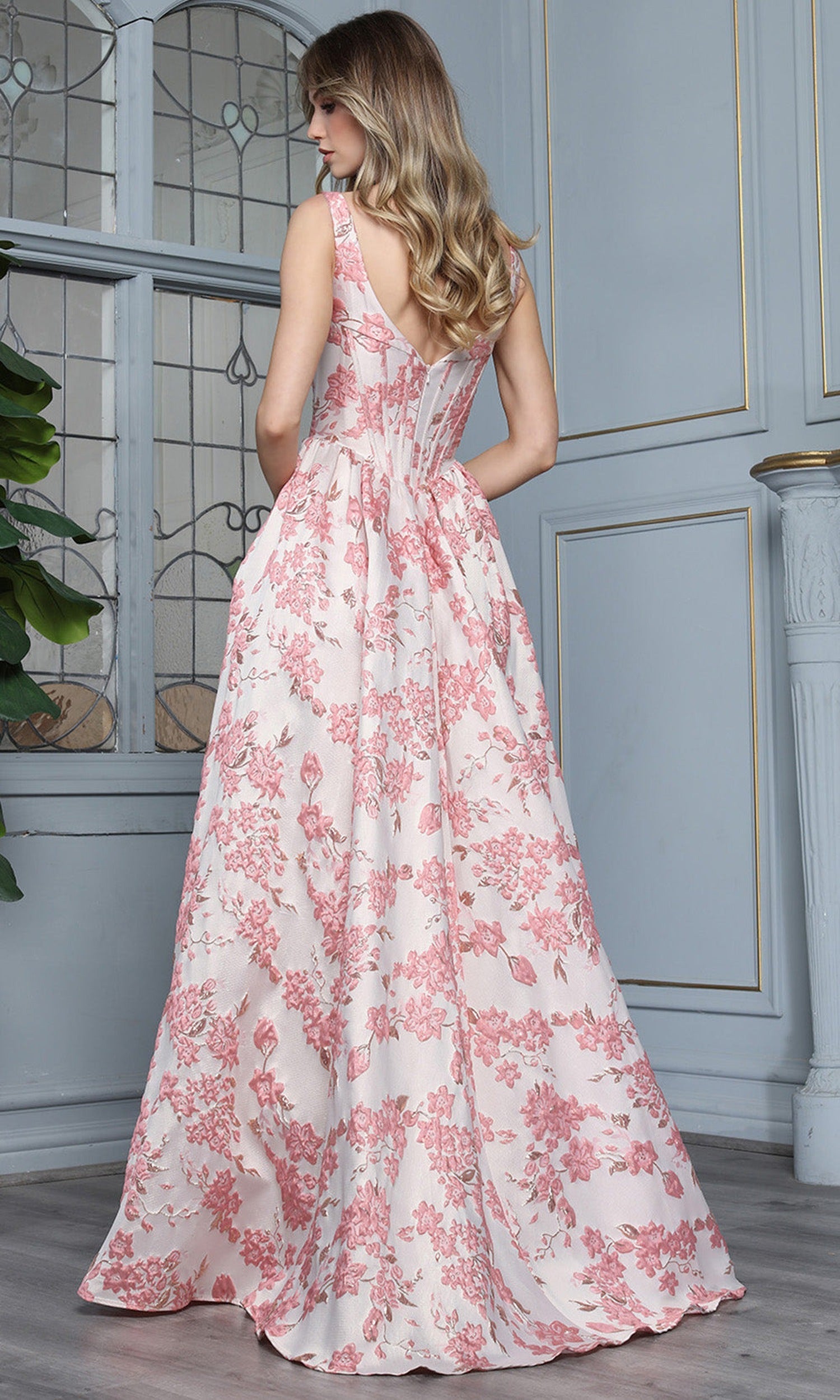 Adora Design 3396 - Floral Bodice Wide Strap A-Line Gown